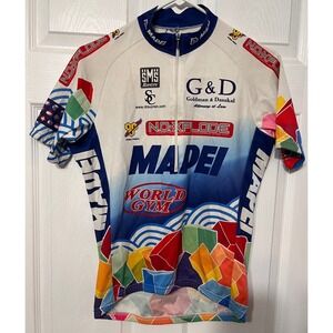 MAPEI WORLD GYM Cycling Jersey Santini Short Sleeve Half‎ Zip Men's Med (READ)